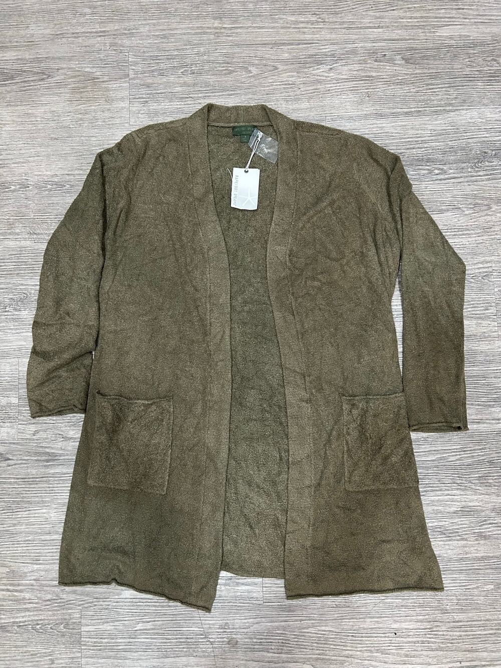 NWT Barefoot Dreams CozyChic Lite Open Front Cardigan Olive Green 1X Pockets